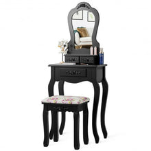 Load image into Gallery viewer, Makeup Dressing Table and Bench 3 Drawers and Cushioned Stool for Girls-Black
