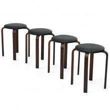 Load image into Gallery viewer, Set of 4 Bentwood Round Stool Stackable Dining Chair with Padded Seat  -Black
