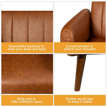 Load image into Gallery viewer, Convertible Futon Sofa Bed PU Adjustable Couch Sleeper with Wood Legs-Brown

