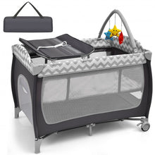 Load image into Gallery viewer, 3 in 1 Portable Baby Playard with Zippered Door and Toy Bar-Gray
