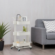 Load image into Gallery viewer, 3-Tier Metal Rolling Storage Cart Trolley 2 Brakes with Handle-White
