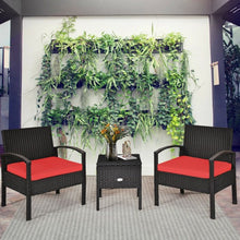 Load image into Gallery viewer, 3 Piece PE Rattan Wicker Sofa Set w/ Washable &amp; Removable Cushion for Patio-Red
