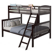 Load image into Gallery viewer, Twin over Full Bunk Bed Rubber Wood Convertible with Ladder Guardrail-Espresso

