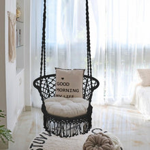 Load image into Gallery viewer, Hanging Hammock Chair Macrame Swing Hand Woven Cotton Backrest-Black
