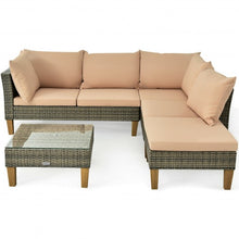 Load image into Gallery viewer, 4PCS Patio Rattan Furniture Set Cushioned Loveseat-Brown
