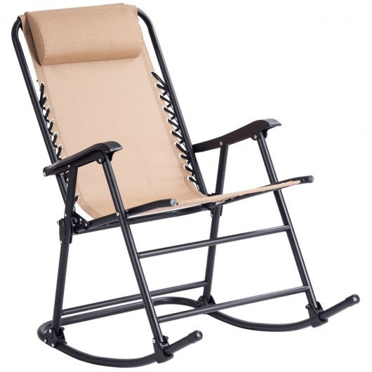 Outdoor Patio Headrest Folding Zero Gravity Rocking Chair-Beige