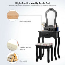 Load image into Gallery viewer, Makeup Dressing Table and Bench 3 Drawers and Cushioned Stool for Girls-Black
