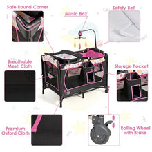 Load image into Gallery viewer, 3-in-1 Convertible Portable Baby Playard with Music Box  Wheel and Brakes-Pink

