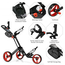 Load image into Gallery viewer, Folding 3 Wheels Golf Push Cart with Brake Scoreboard Adjustable Handle-Red

