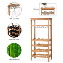 Load image into Gallery viewer, 16 Bottles Bamboo Storage Wine Rack with Glass Hanger
