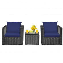 Load image into Gallery viewer, 3 Pcs Patio wicker Furniture Set with Cushion-Navy
