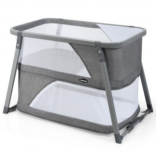 Multifunctional Portable Soft Folding Crib with Washable Mattress and Side Zipper-Gray