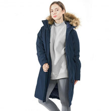 Load image into Gallery viewer, Women&#39;s Hooded Long Down Coat with Faux-fur Trim-Navy-M
