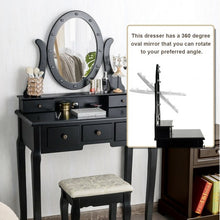 Load image into Gallery viewer, 5 Drawers Vanity Table Stool Set with 12-LED Bulbs-Black
