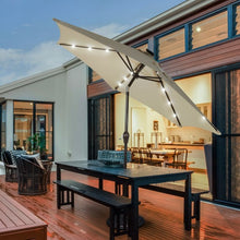Load image into Gallery viewer, 9&#39; Solar LED Lighted Patio Market Umbrella Tilt Adjustment Crank Lift -Tan
