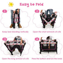 Load image into Gallery viewer, 3-in-1 Convertible Portable Baby Playard with Music Box  Wheel and Brakes-Pink
