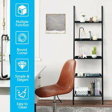 Load image into Gallery viewer, 5-Tier Wall-leaning Ladder Shelf  Display Rack for Plants and Books-Black
