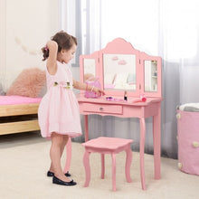 Load image into Gallery viewer, Kids Makeup Dressing Mirror Vanity Table Stool Set-Pink
