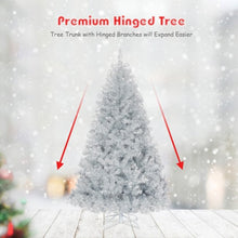 Load image into Gallery viewer, 6ft Hinged Unlit Artificial Silver Tinsel Christmas Tree Holiday w/ Metal Stand
