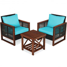Load image into Gallery viewer, 3 pcs Patio Wicker Furniture Sofa Set with Wooden Frame and Cushion-Turquoise
