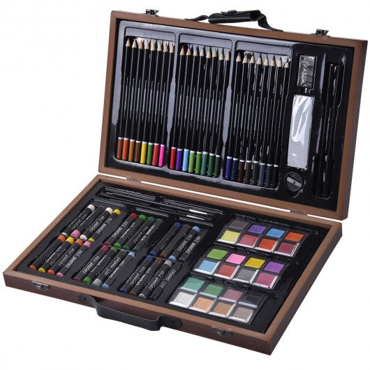 80-Piece Art Set Drawing Accessories with Wood Case