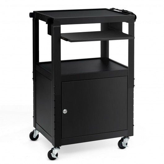 Mobile Steel Height Adjustable AV Presentation Cart w/ Locked Cabinet & Keyboard