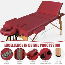 Load image into Gallery viewer, 3 Fold 84&quot; L Portable Adjustable Massage Table with Carry Case-Red
