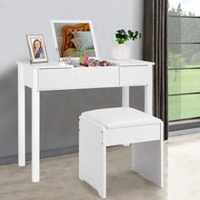Load image into Gallery viewer, Black / White Vanity Makeup Dressing Table Writing Desk Set with Flip Top Mirror and Cushioned Stool-White
