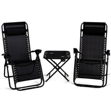 Load image into Gallery viewer, 3 pcs Folding Portable Zero Gravity Reclining Lounge Chairs Table-Black
