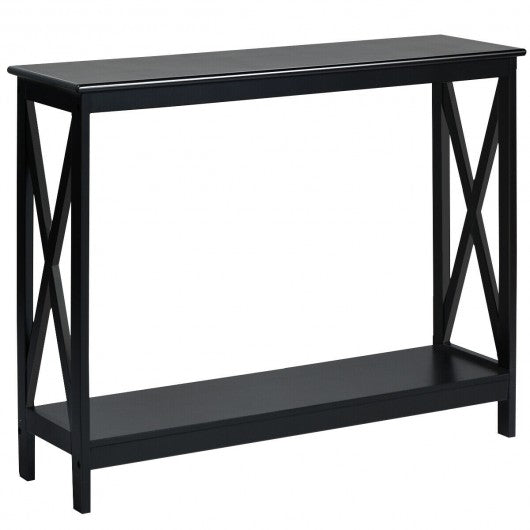 2-Tier Console X-Design Sofa Side Accent Table-Black