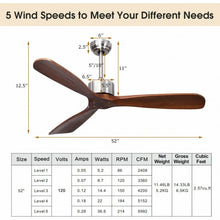 Load image into Gallery viewer, 52&quot; Modern Brushed Nickel Finish Ceiling Fan with Remote Control
