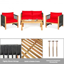 Load image into Gallery viewer, 4 Pcs Acacia Wood Outdoor Patio Furniture Set with Cushions-Red
