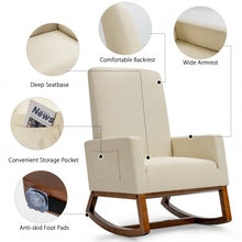 Load image into Gallery viewer, Rocking High Back Upholstered Lounge Armchair with Side Pocket-Beige
