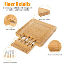 Load image into Gallery viewer, Bamboo Cheese Board &amp; Knife Set  w/ Slide-out Drawer
