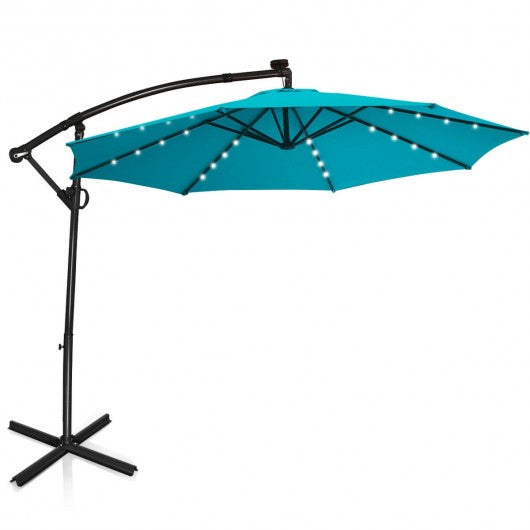 10FT 360 Rotation Solar Powered LED Patio Offset Umbrella-Turquoise
