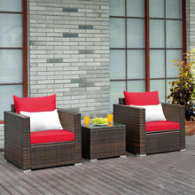 Load image into Gallery viewer, 3 Pcs Patio Conversation Rattan Furniture Set with Cushion-Red
