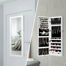 Load image into Gallery viewer, Lockable Wall Mount Mirrored Jewelry Cabinet with LED Lights-White
