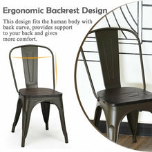 Load image into Gallery viewer, 4 pcs Tolix Style Metal Dining Side Chair Stackable Wood Seat-Black
