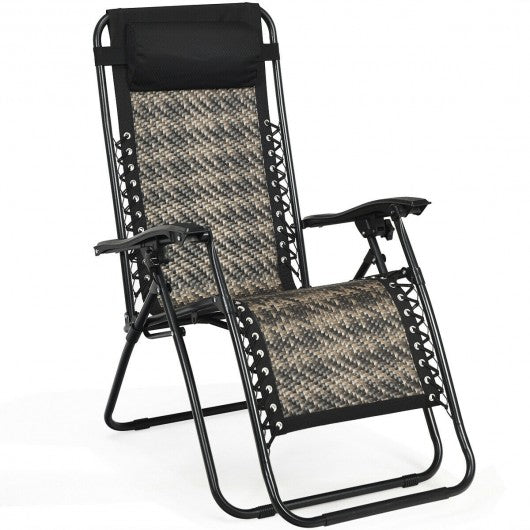 Folding Patio Rattan Zero Gravity Lounge Chair Recliner-Gray