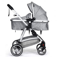 Load image into Gallery viewer, 2 in 1 High Landscape Convertible Reversible Bassinet Pram-Light Gray
