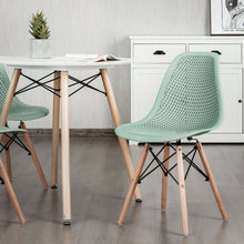 Load image into Gallery viewer, 2 Pcs Modern Plastic Hollow Chair Set with Wood Leg-Green
