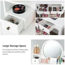 Load image into Gallery viewer, Makeup Vanity Table Set Girls Dressing Table with Drawers Oval Mirror-White
