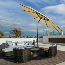 Load image into Gallery viewer, 10&#39; Solar LED Lighted Patio Market Umbrella Shade Tilt Adjustment Crank-Beige
