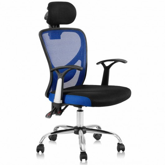 Ergonomic Mesh High Back Office Chair with Headrest-Blue