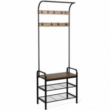 Load image into Gallery viewer, Industrial Coat Shoe Bench Entryway Shelf with 9 Hooks
