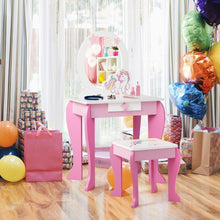 Load image into Gallery viewer, Kids Wooden Makeup Dressing Table and Chair Set with Mirror and Drawer
