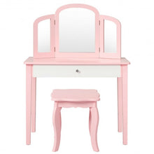 Load image into Gallery viewer, Kids Princess Make Up Dressing Table with Tri-folding Mirror &amp; Chair-Pink
