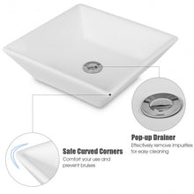 Load image into Gallery viewer, 16&quot; x 16&quot; Square Bathroom Ceramic Vessel Sink with Pop-up Drain

