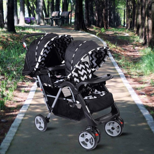 Foldable Twin Baby Double Stroller Kids Jogger Travel Infant Pushchair 3 color-Black