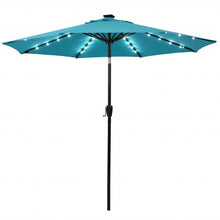 Load image into Gallery viewer, 9 Ft and 32 LED Lighted Solar Patio Market Umbrella Shelter with Tilt and Crank-Turquoise
